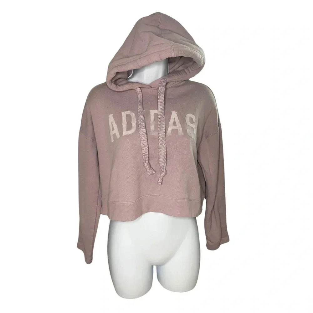 Adidas Originals Cropped Hoodie Purple Velvet Logo Pullover Streetwear - Picture 3 of 10